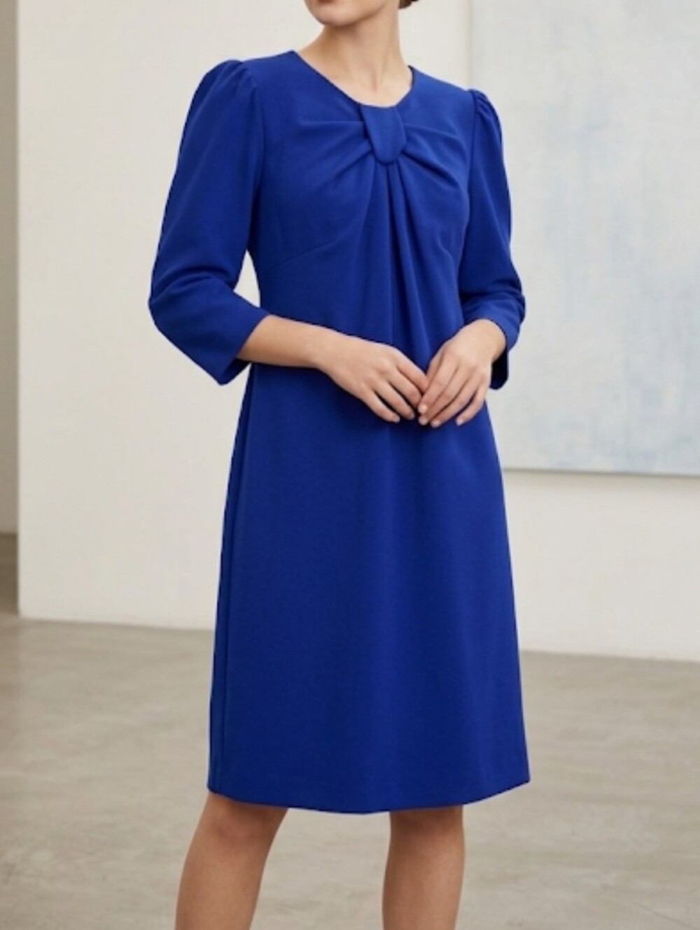 New SCAPA Lauren Perre Cobalt Blue Bow Bodice Shift Dress Style 7889 Size S